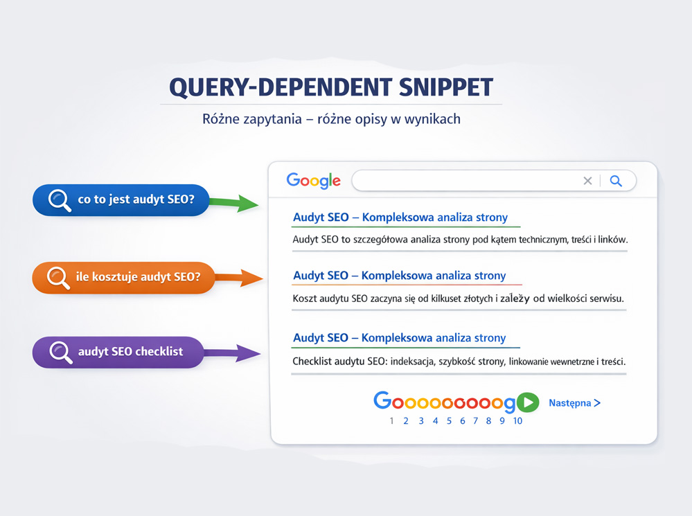Jak dziaÅa query-dependent snippet w Google i dlaczego zmienia opisy wynikÃ³w